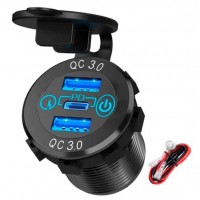 Автомобільна швидка врізна зарядка 48 Вт, USB та Type C