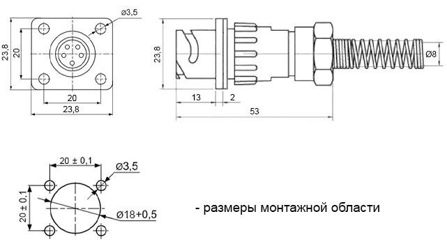 Розміри роз'єму FQ18-5pin ZPK-8